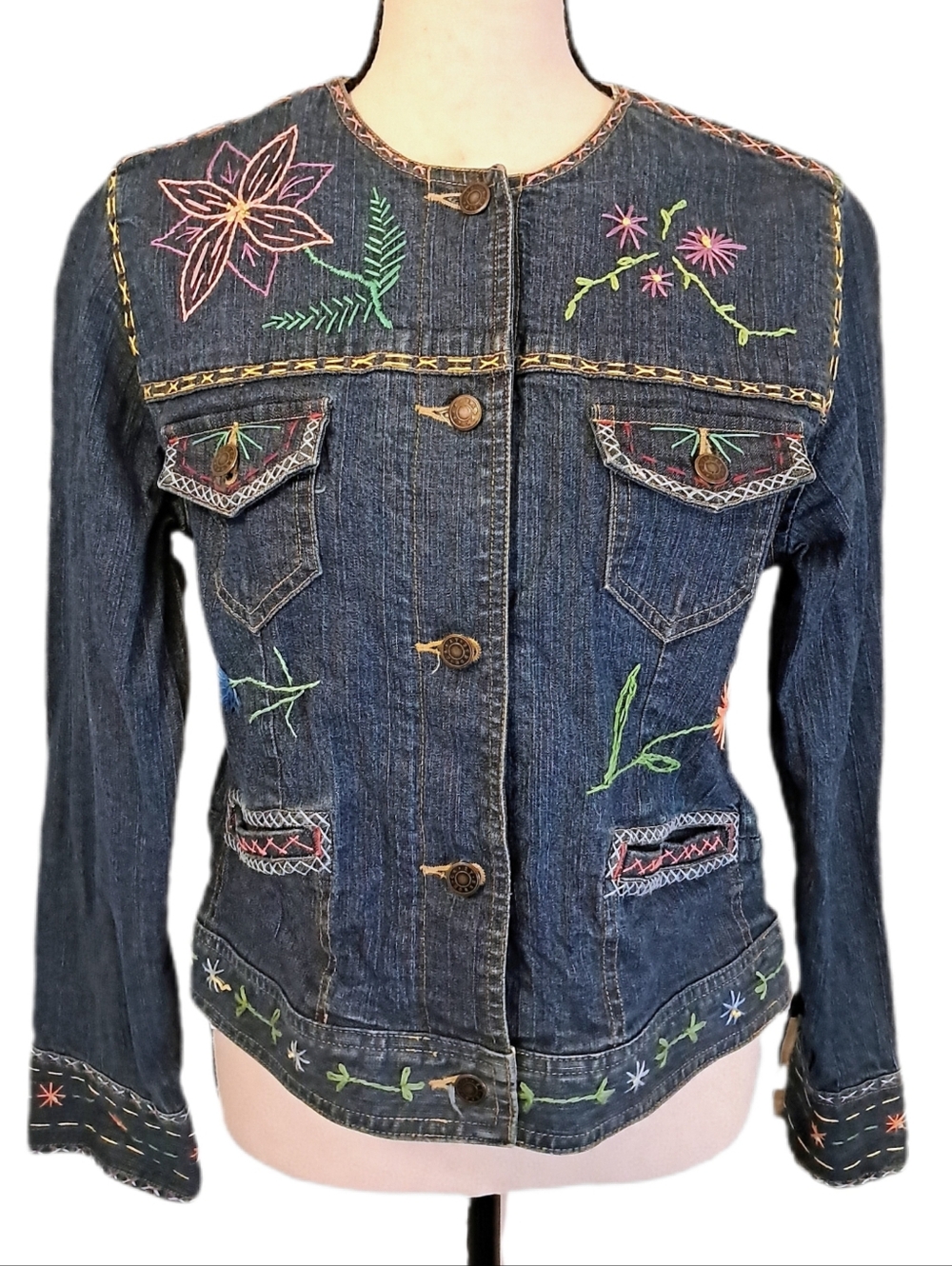 Vintage Crazy Horse Liz Claiborne Embroidered Stretch Denim Jacket PM